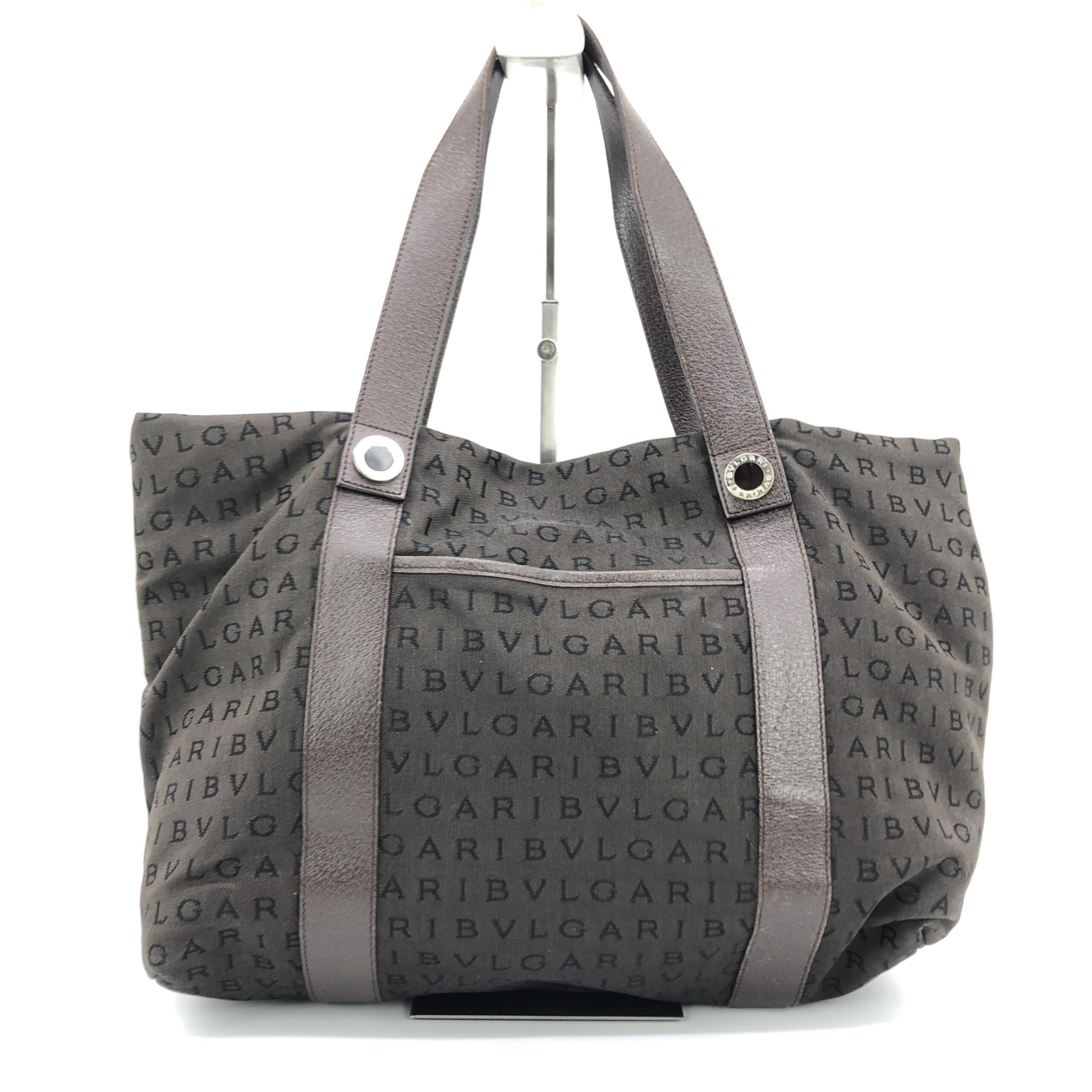 Bulgari Logo Canvas Tote Bag With Pockets