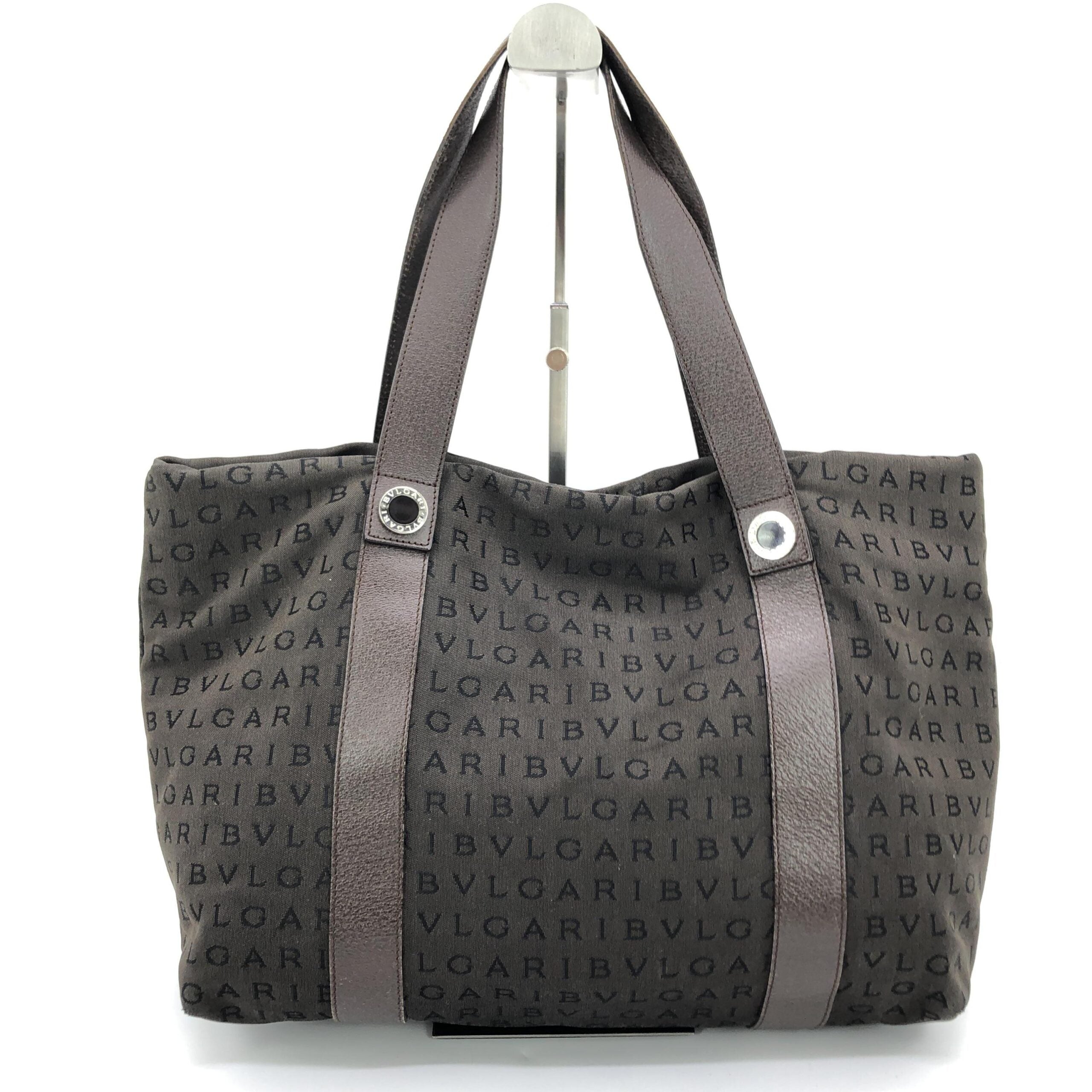 Bulgari Logo Canvas Tote Bag With Pockets