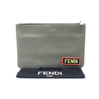Fendi Moss Green Leather Clutch With Logo