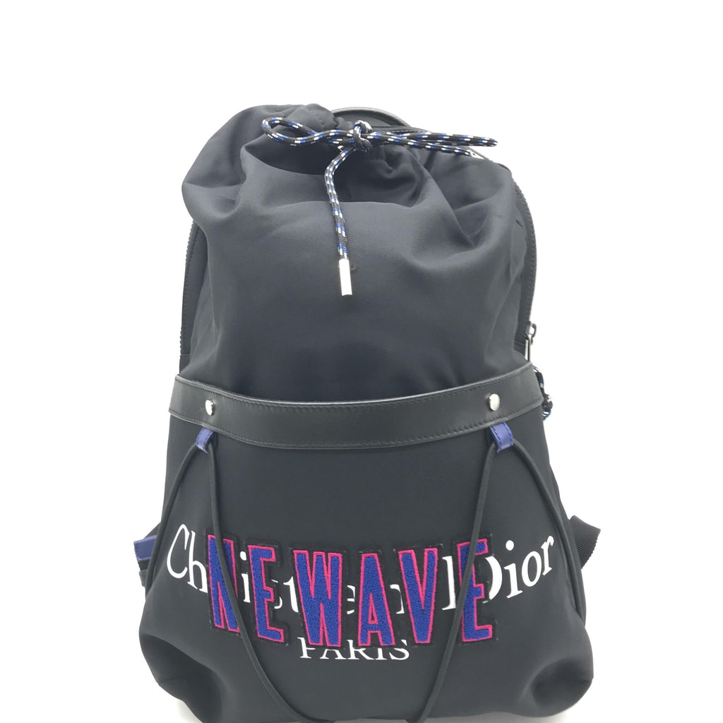 Christian Dior Newave Drawstring Nylon Backpack In Black