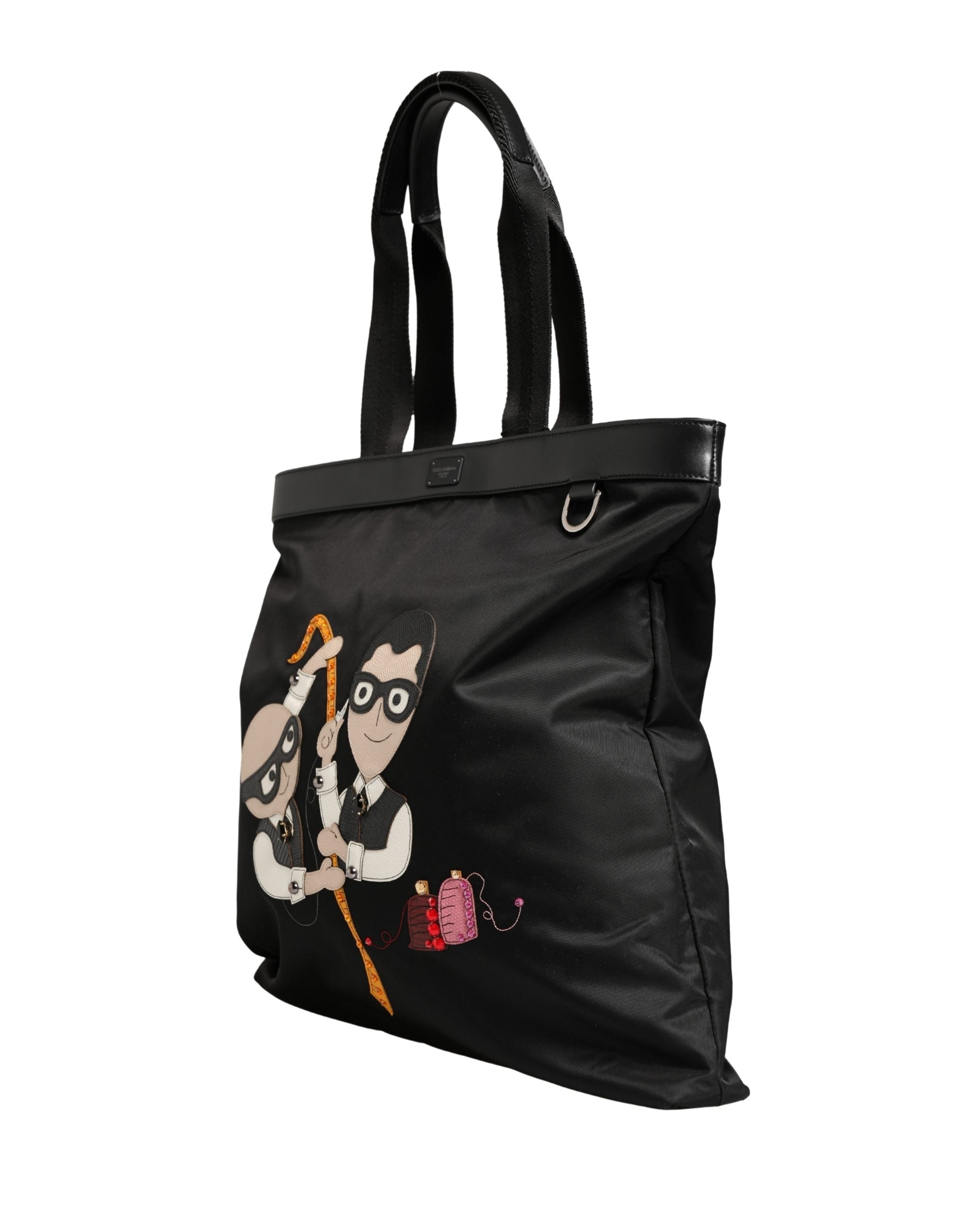 Dolce & Gabbana Black Leather #DGFamily Patch Shopping Tote Borse Bag