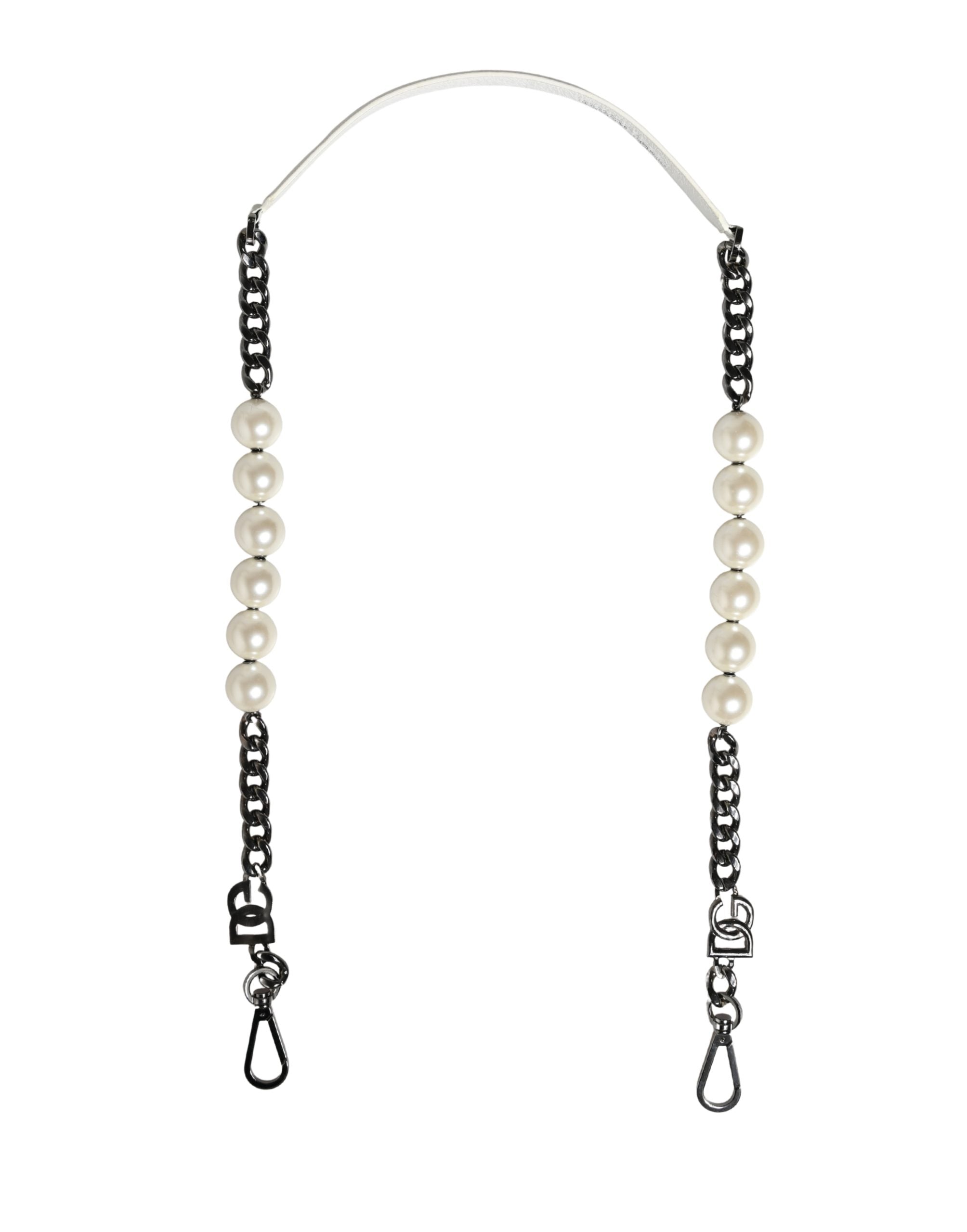 Dolce & Gabbana White Leather Silver Chain Bag Accessory Shoulder Strap