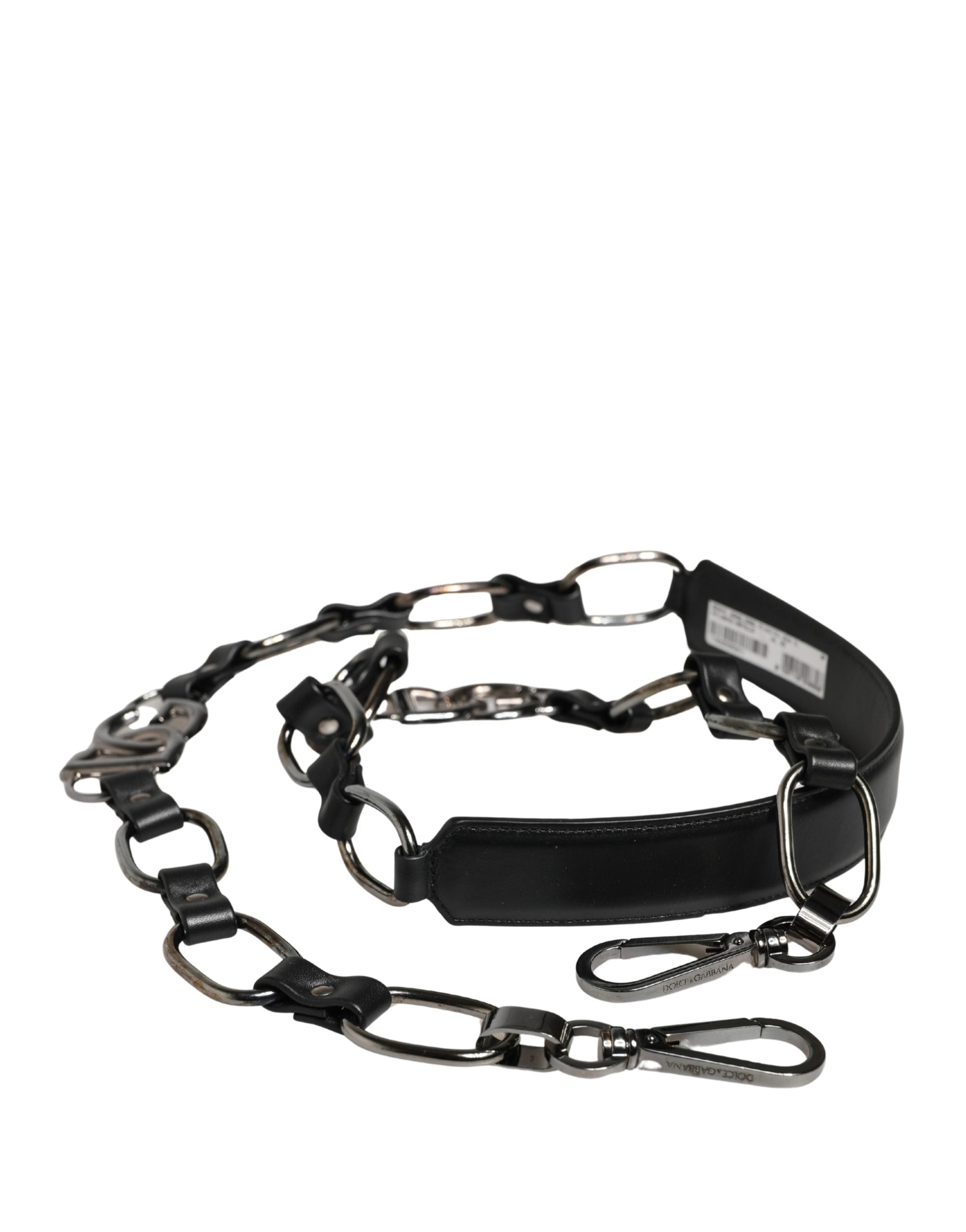 Dolce & Gabbana Black Leather Silver Chain Bag Accessory Shoulder Strap