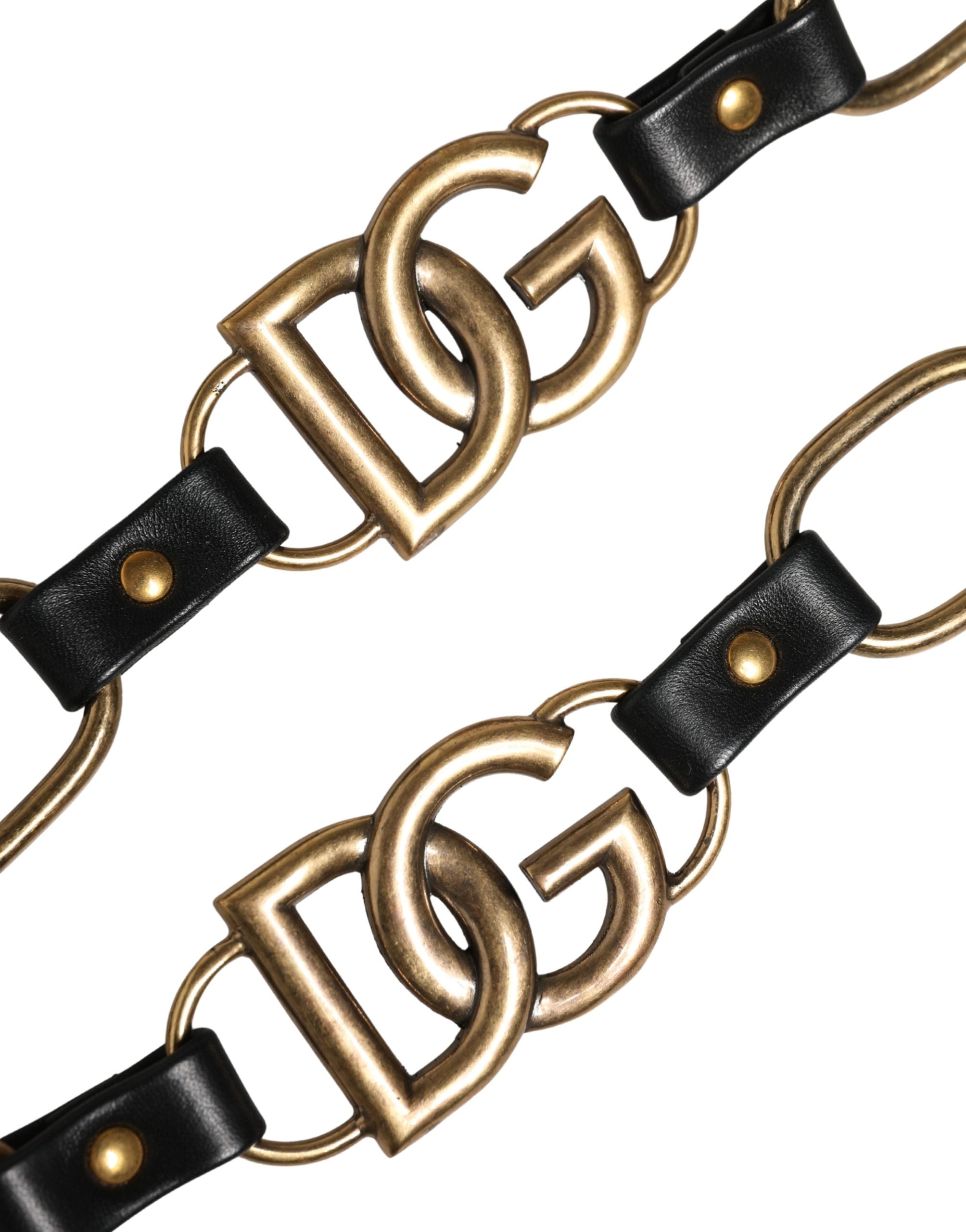 Dolce & Gabbana Black Leather Gold Chain Bag Accessory Shoulder Strap