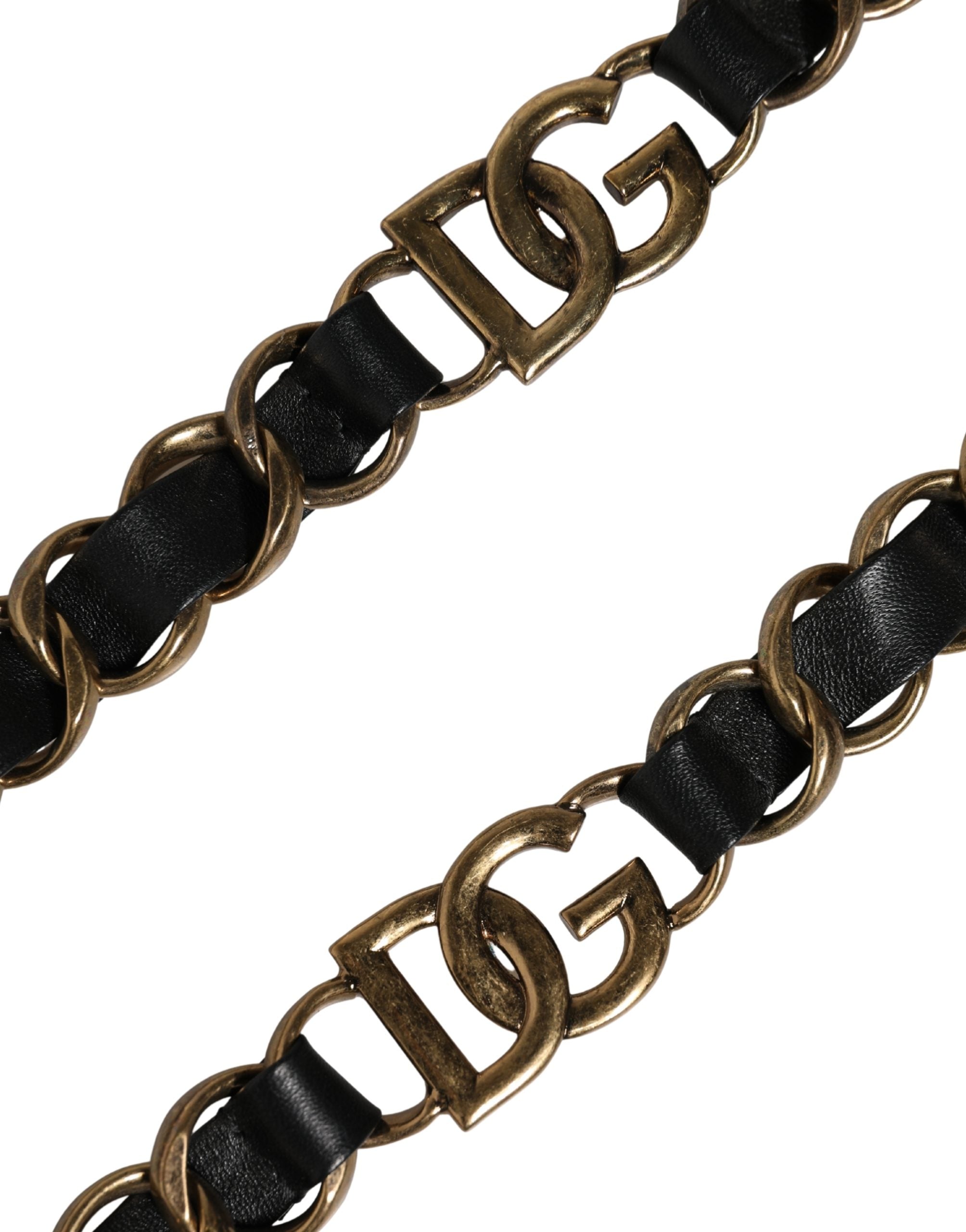 Dolce & Gabbana Black Leather Gold Chain Bag Accessory Shoulder Strap