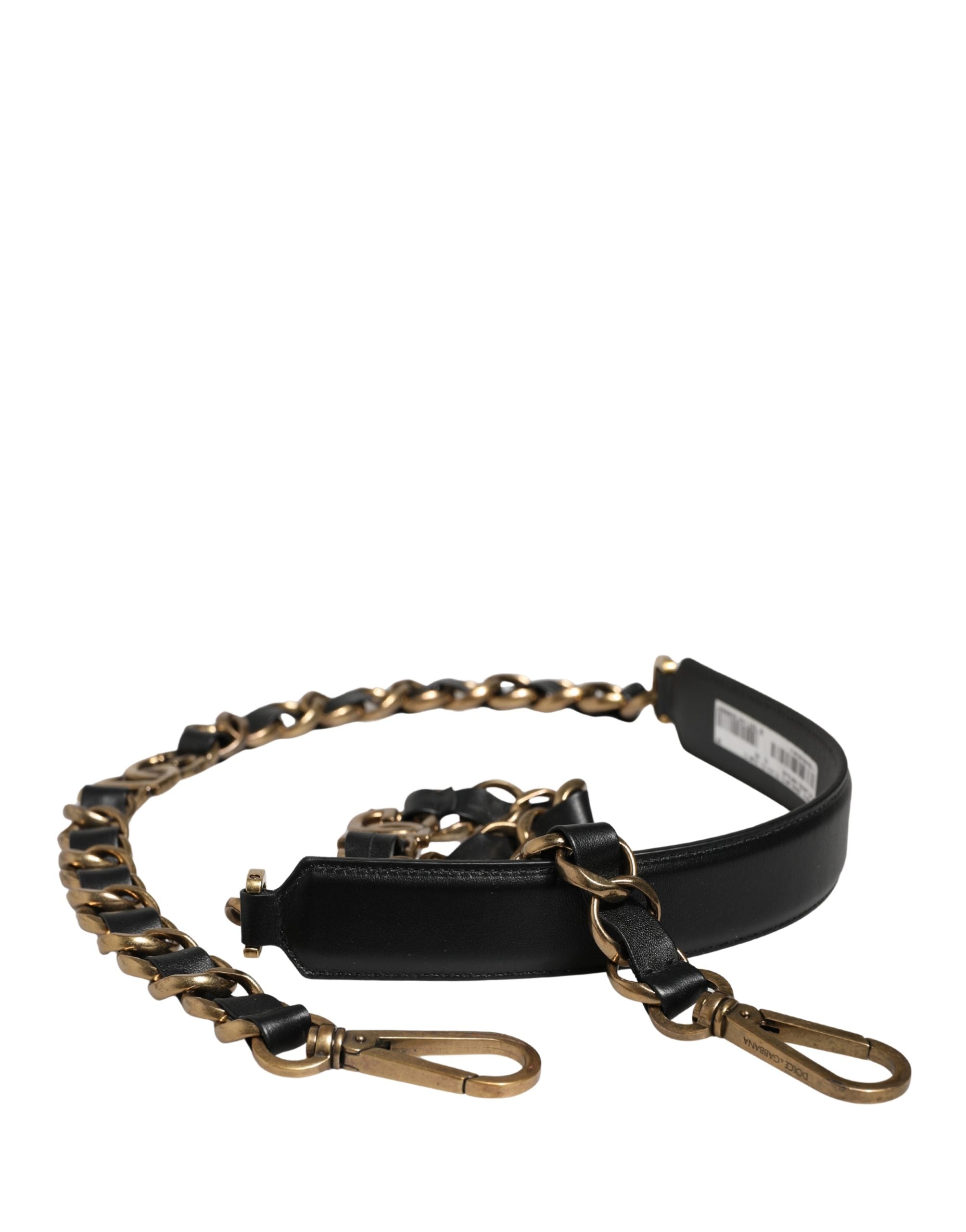 Dolce & Gabbana Black Leather Gold Chain Bag Accessory Shoulder Strap