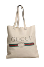 Gucci White Web Sherry Logo Print Tote Bag
