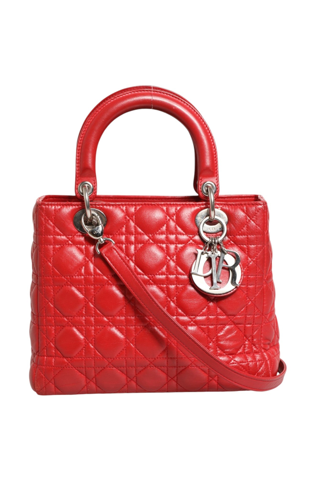 Christian Dior Red Cannage Lambskin Leather Lady Dior Bag