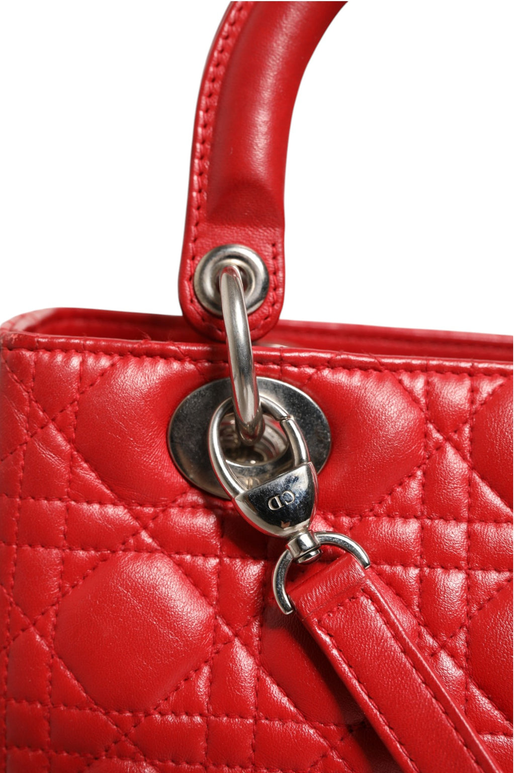 Christian Dior Red Cannage Lambskin Leather Lady Dior Bag