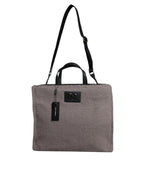 Dolce & Gabbana Grey Alpaca Wool Logo Plaque Tote Shoulder Bag
