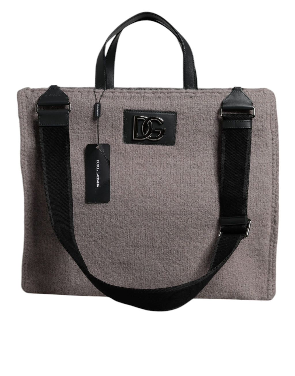 Dolce & Gabbana Grey Alpaca Wool Logo Plaque Tote Shoulder Bag