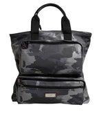Dolce & Gabbana Gray Camo Cotton Multiple Compartments Tote Bag