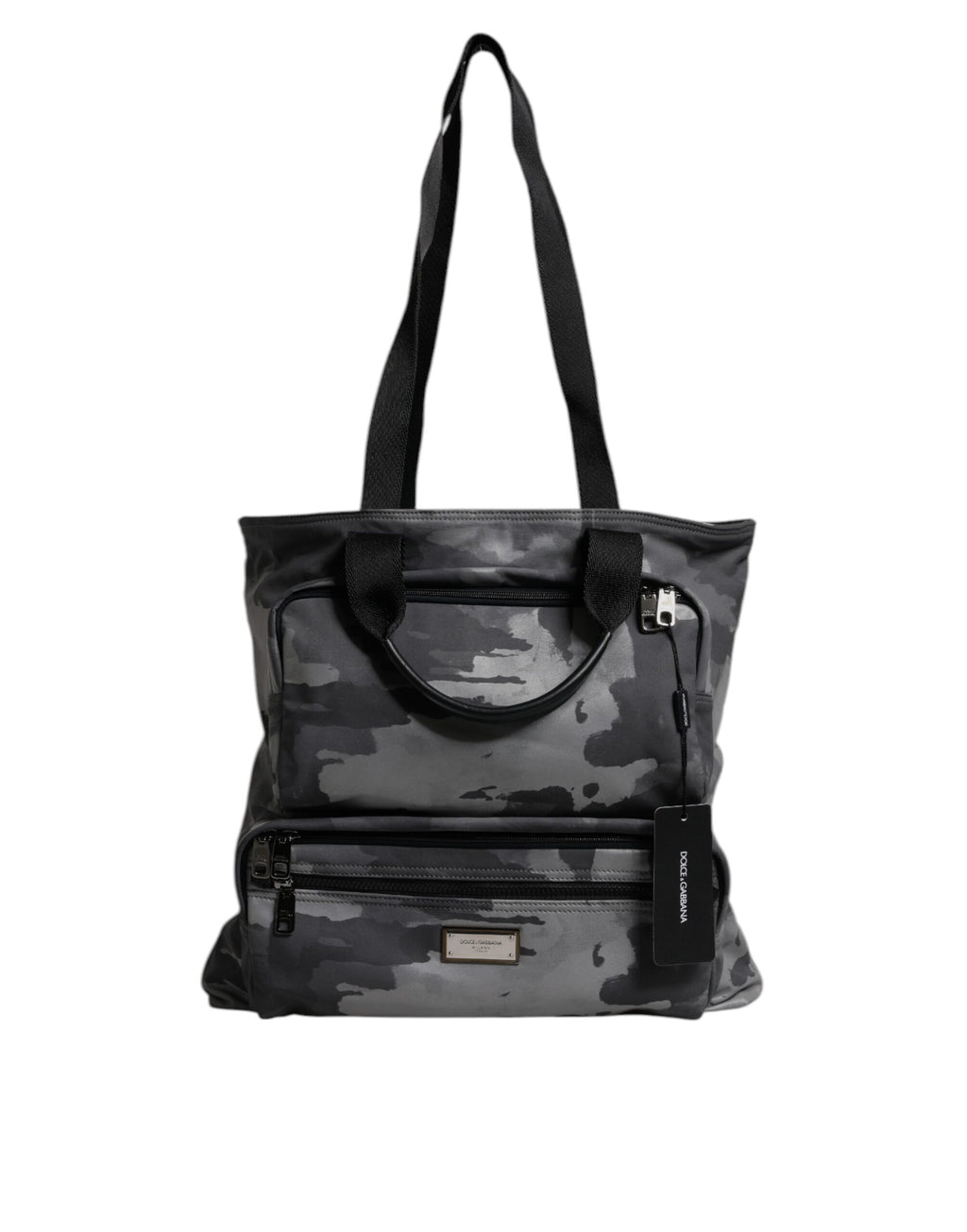 Dolce & Gabbana Gray Camo Cotton Multiple Compartments Tote Bag