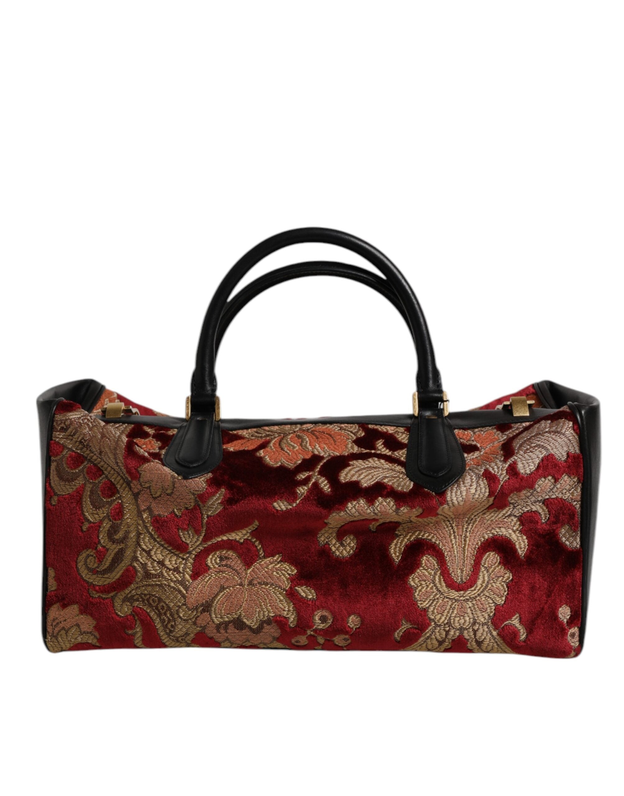 Dolce & Gabbana Multicolor Leather Brocade Velvet Travel Duffle Tote Bag
