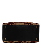 Dolce & Gabbana Multicolor Leather Brocade Velvet Travel Duffle Tote Bag