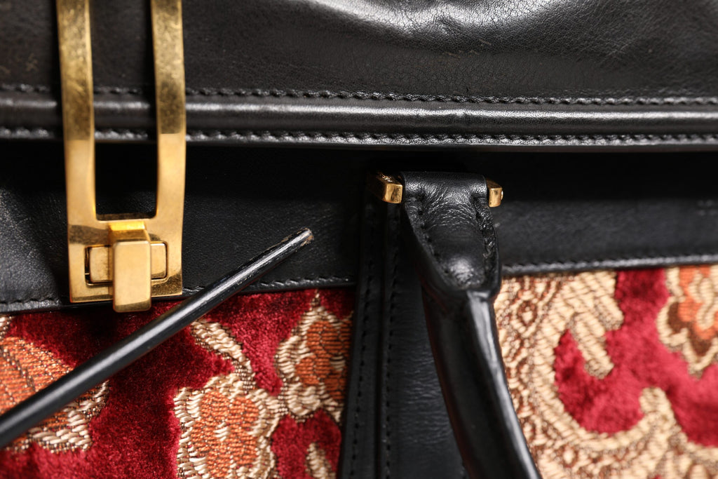 Dolce & Gabbana Multicolor Leather Brocade Velvet Travel Duffle Tote Bag