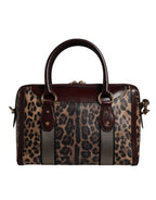 Dolce & Gabbana Brown Leopard Leather Shoulder Strap Duffle Bag