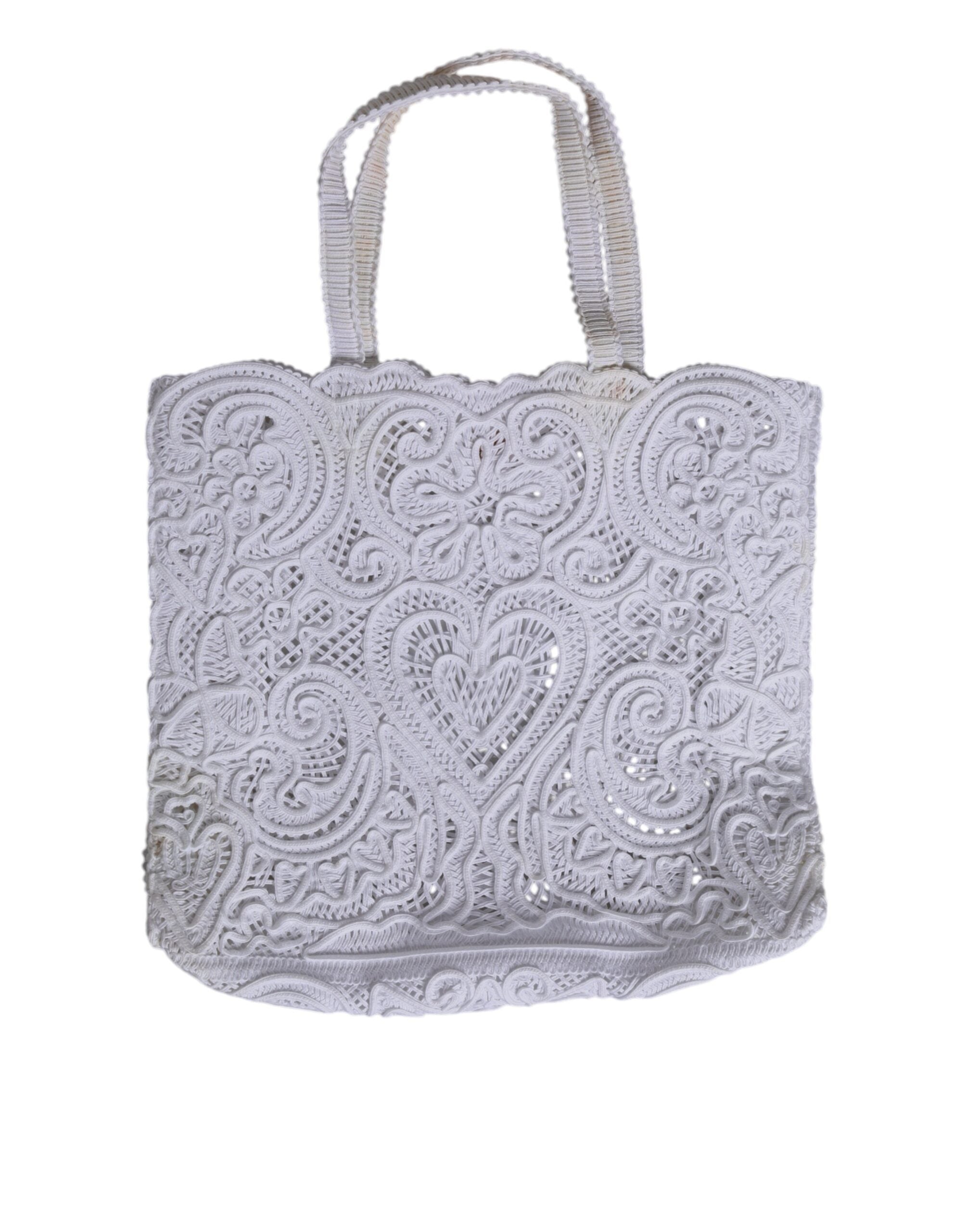 Dolce & Gabbana White Cordonetto Lace Beatrice Tote Shopping Bag