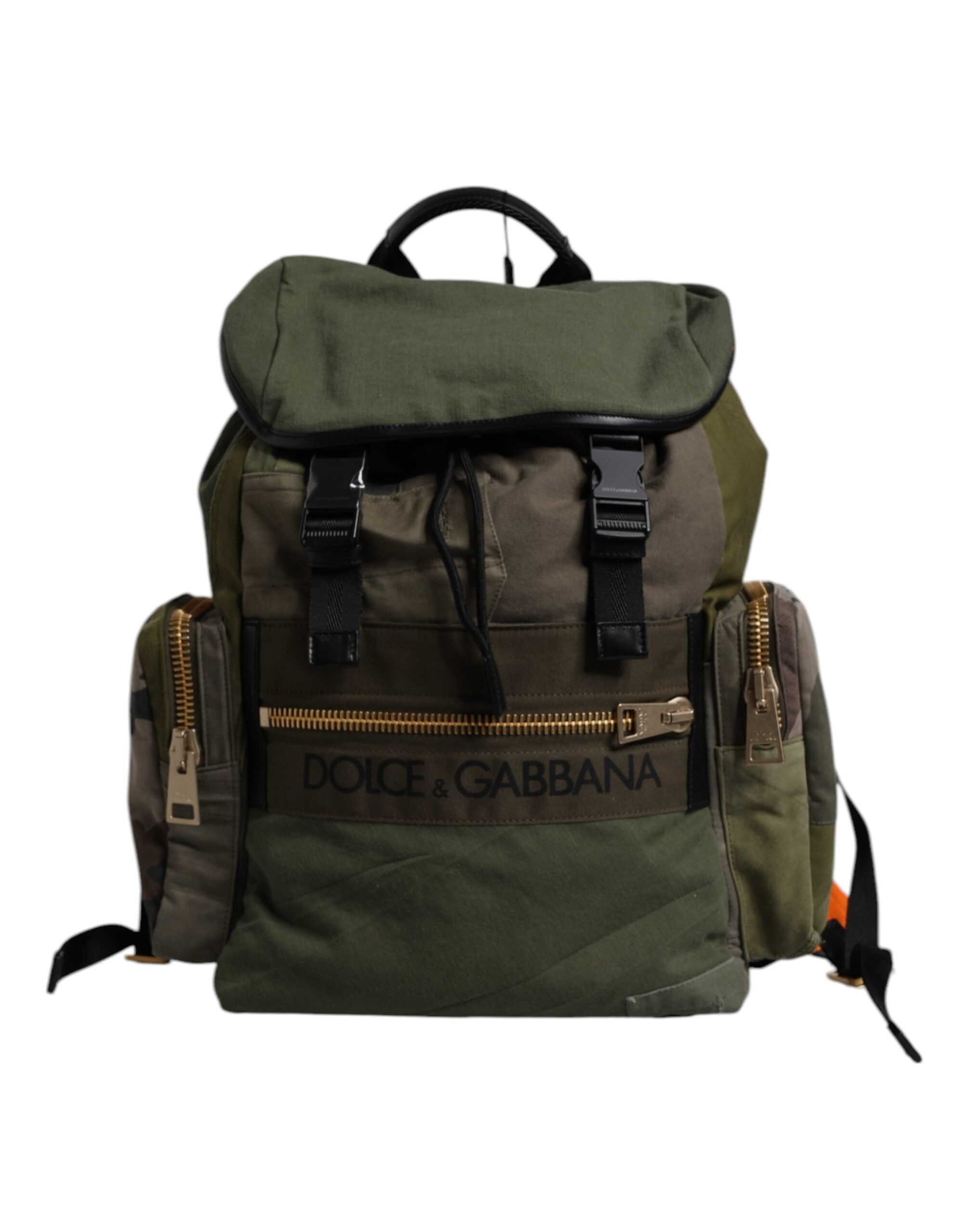 Dolce & Gabbana Green Patchwork Travel Backpack Military Bag
